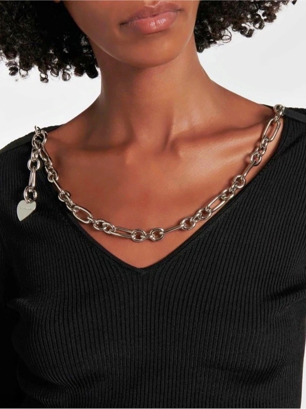 Acne Studios Chain-Embellished Leather-Trimmed Ribbed-Knit Sweater Ribbed-Knit - Picture 3 of 8